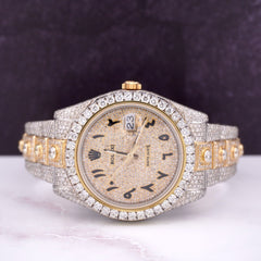 Rolex Mens Datejust 41mm Oyster 18k Yellow Gold & Steel Iced 25ct Diamond Arabic