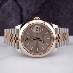 Rolex Men Datejust 41 18K Rose Gold & Steel Watch Pink Stick DIAL Jubilee 126301