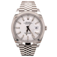 Rolex Mens Datejust 41 White Index Dial Jubilee Stainless Steel Ref 126300