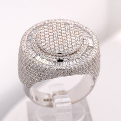 10K WHITE GOLD 4.2 CARAT NATURAL ROUND BAGUETTE DIAMOND MENS HIP HOP PINKY RING