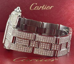 Cartier Roadster 38mm Men's Steel Watch Black Dial Iced 11ct Diamonds Ref 2510