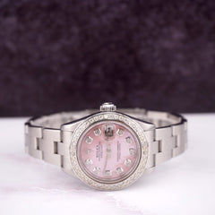 Rolex Ladies Datejust 26mm Steel Watch Oyster ICED 1.50ct Diamond Pink MOP Dial