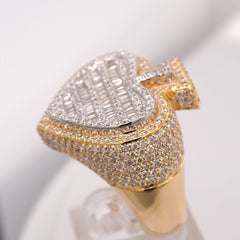 10K YELLOW GOLD 3.0 CARAT SPADE NATURAL BAGUETTE DIAMOND MENS HIP HOP PINKY RING