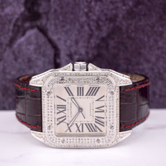 Men's Cartier Santos 100 XL 38mm Custom Steel Iced 12ct Diamonds Ref 2656