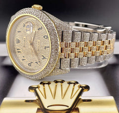 Rolex Mens Datejust 41 18K Yellow Gold & Steel Watch ICED 16ct Diamonds Arabic