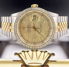 Rolex Mens Datejust 36mm 18k Yellow Gold & Steel ICED 1.75ct Diamonds Gold Dial