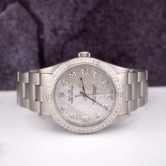 Rolex Oyster Perpetual 34mm Ladies 1.50ct Diamond White MOP Dial Steel Watch