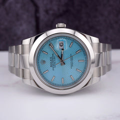 Rolex 41mm Datejust II Ice Blue Stick Dial Oyster Stainless Steel Watch 116300