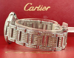 Cartier Ballon Bleu Ladies Watch 29mm Iced Out 6ct Diamonds Steel Quartz 3009