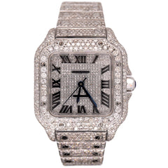 Cartier Santos Medium 35mm Custom Iced 13ct Diamonds Ladies Steel Watch 4075