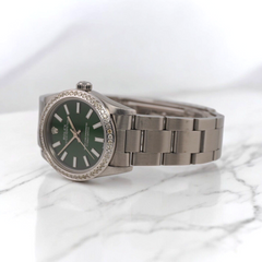 Rolex Oyster Perpetual 31mm 1.50ct Diamonds Green Dial Steel Automatic Watch