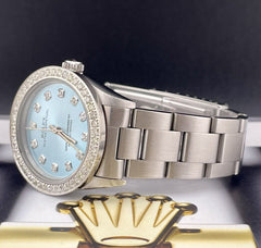 Rolex Oyster Perpetual 31mm Midsize 2ct Diamonds ICE Blue Steel Watch Ref 77080