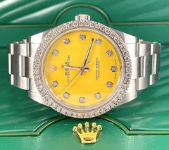 Rolex Men's Oyster Perpetual YELLOW 39mm ICED 2ct Genuine Diamonds Ref: 114300