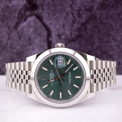 Rolex Mens Datejust II 41mm Olive Green Dial Jubilee Steel Watch Ref 126300