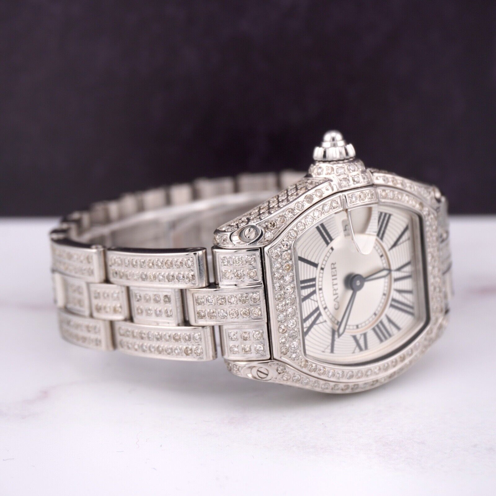 Cartier Roadster 33mm Ladies Watch Custom Iced Out 5ct Genuine 