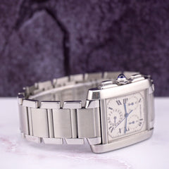 Cartier Tank Francaise Chronograph 28mm Quartz Mens Steel Watch Roman Dial 2303