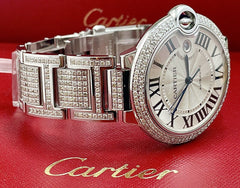 Cartier Ballon Bleu  Watch 42mm Iced Out 10ct Diamonds Steel Auto W69012Z4