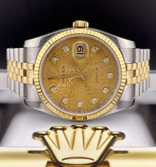 Rolex Datejust 36mm 18k YELLOW Gold & Steel Diamond Fluted Jubilee Watch 116233