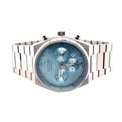 IceTime Maximus 41mm Men White Gold Steel Watch Blue Dial Iced 0.10ct Diamonds