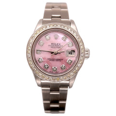 Rolex Ladies Datejust 26mm Steel Watch Oyster ICED 1.50ct Diamond Pink MOP Dial