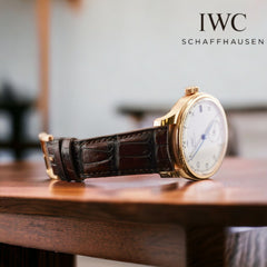 IWC 43MM Schaffhausen Portugieser 18k Rose Gold White Dial Leather Band IW510211