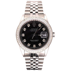 Rolex Men's Datejust 36mm Jubilee Steel Watch ICED 1.50ct Diamonds Black Dial