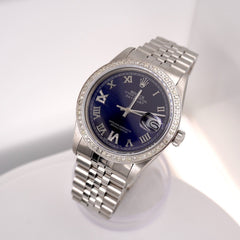 Rolex Men's Datejust 36mm Jubilee Steel Watch ICED 1.50ct Diamonds Blue Dial