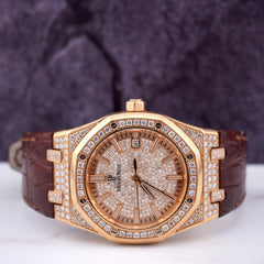 Audemars Piguet Royal Oak Rose Gold  "JUMBO" 39mm Iced 5ct Diamond Watch 15300OR