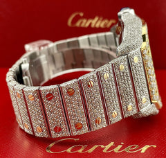 Cartier Santos 45mm XL Chrono Men's 18k Gold & Steel Watch 25ct Iced Diamonds