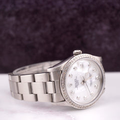 Rolex Date 34mm Ladies ICED 1.50ct Diamonds White Dial Oyster Steel Watch 15000