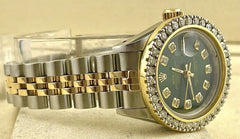 Rolex Ladies Datejust 26mm 18k Yellow Gold/Steel ICED 2ct Diamonds Green Dial