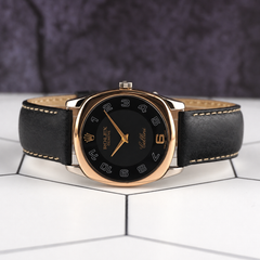Rolex Cellini 33mm Danaos White Rose Gold Black Strap Mens Watch 4233/9
