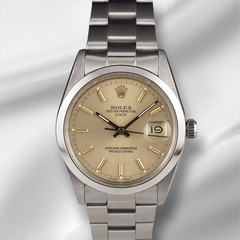Rolex 34mm Oyster Perpetual Date Gold Dial Steel Men's Watch 15000 Papers