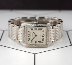 Cartier Tank Francaise Midsize 25mm Custom IcedOut 4ct Genuine Diamonds Ref 2301