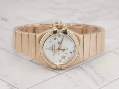 Omega 27mm Constellation White Mop Dial Gold Diamond Watch 123.55.27.20.05.002