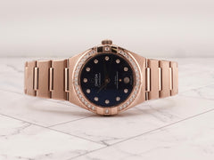 Omega 29mm Constellation 18K RG Blue Diamond Dial Watch 131.55.29.20.53.001