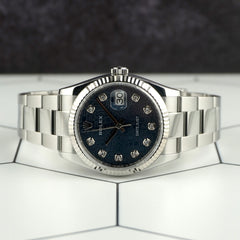 Rolex Datejust 36mm Steel White Gold Blue Diamond Dial Men's Watch 126234