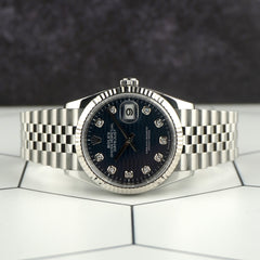 Rolex Datejust 36mm Motif Diamond Dial Fluted Jubilee Men's Watch 126234