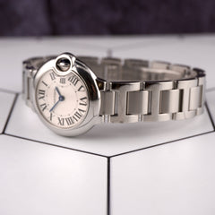 Cartier Ballon Bleu 28mm Silver Dial Steel Ladies Watch 3009 Papers