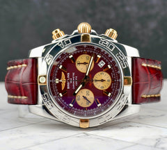 Breitling 44mm Chronomat Red Dial Leather Band Men's Watch 1B0110