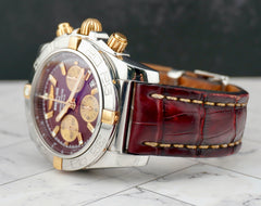 Breitling 44mm Chronomat Red Dial Leather Band Men's Watch 1B0110