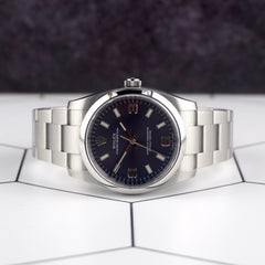 Rolex 34mm Oyster Perpetual Blue Dial Steel Men's Watch with Card 114200