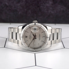 Rolex 34mm Oyster Perpetual Date Silver Dial Steel Men's Watch with Card 115210