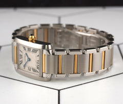Cartier Tank Francaise 20mm Quartz Ladies 18k Gold & Steel Watch White Dial 2384