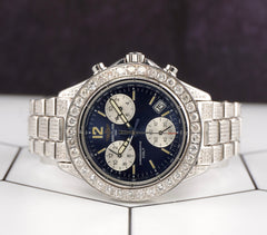 Breitling 38mm Colt Chronograph 6ct Iced Out Blue Dial Men's Watch A53035