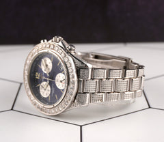 Breitling 38mm Colt Chronograph 6ct Iced Out Blue Dial Men's Watch A53035