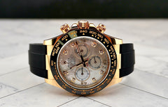Rolex 40mm Daytona Oysterflex 18k YG M.O.P. Diamond Dial Mens Watch 116518LN