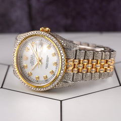 Rolex Datejust 36mm 18k 2-Tone White Diamond Dial Watch Iced 14ct Diamonds