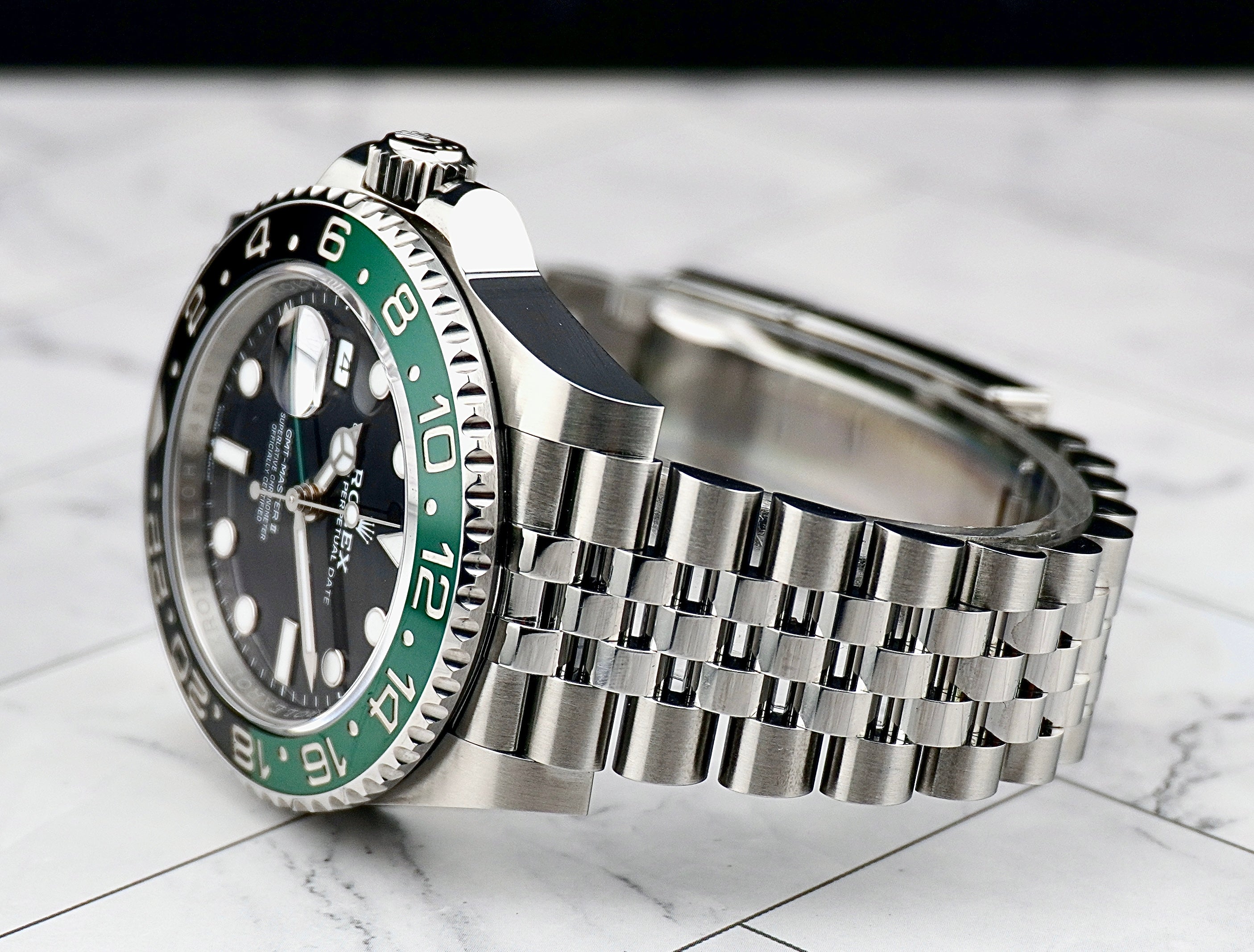 Rolex 40mm GMT MasterII Sprite Green/Black Bezel Steel Mens Watch