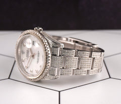 Rolex Oyster Datejust 36mm Steel Mens Watch Iced 7ct Diamond White MOP 116200